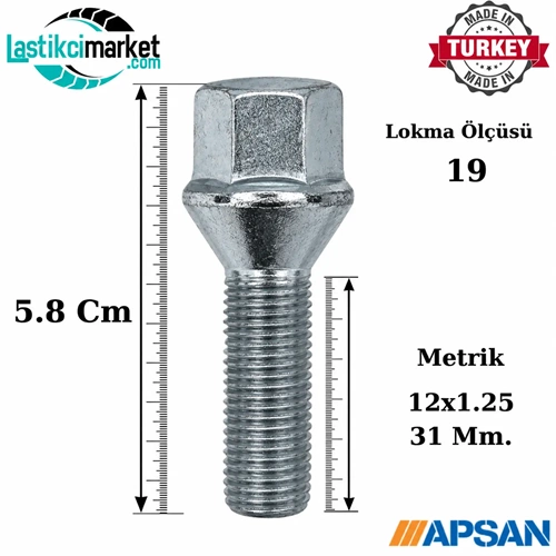 M12X1.25 X 31 Mm. 19 A.A Tofaş Bijon Saplama