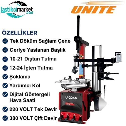 Unite U-226/A Yardımcı Kollu Şoklamalı Lastik Sökme Takma Makinesi