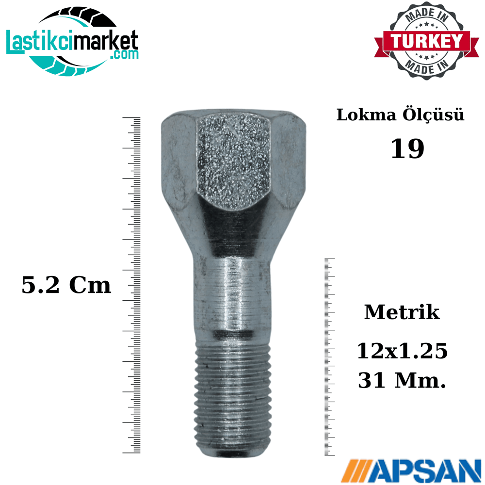 M12X1.25 X 31 Mm. 19 A.A Orjinal Tofaş Bijon Saplama